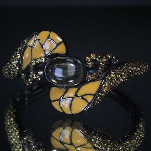 STERLING SILVER BLACKENED CITRINE ENAMEL BANGLE BRACELET